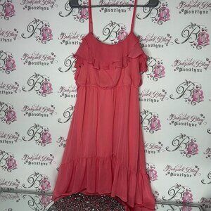 Seduction dress ruffle frill coral pink orange ruffles Chic Pink Ruffle Dress
